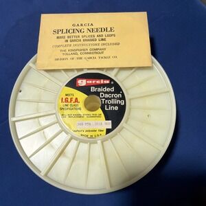 vintage spool of Garcia Braided Dacron Trolling Line and Garcia Splicing Needle